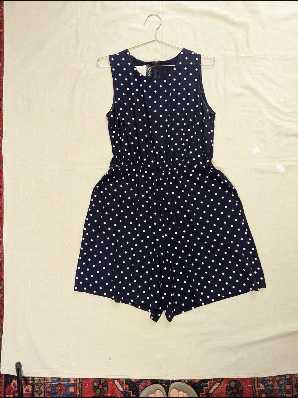 Vintage 1980s Navy Polka Dot Sleeveless Romper